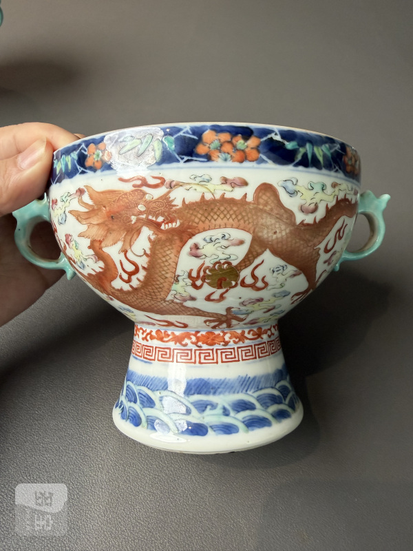 清光绪 青花粉彩云龙纹暖锅一对 - 图8
